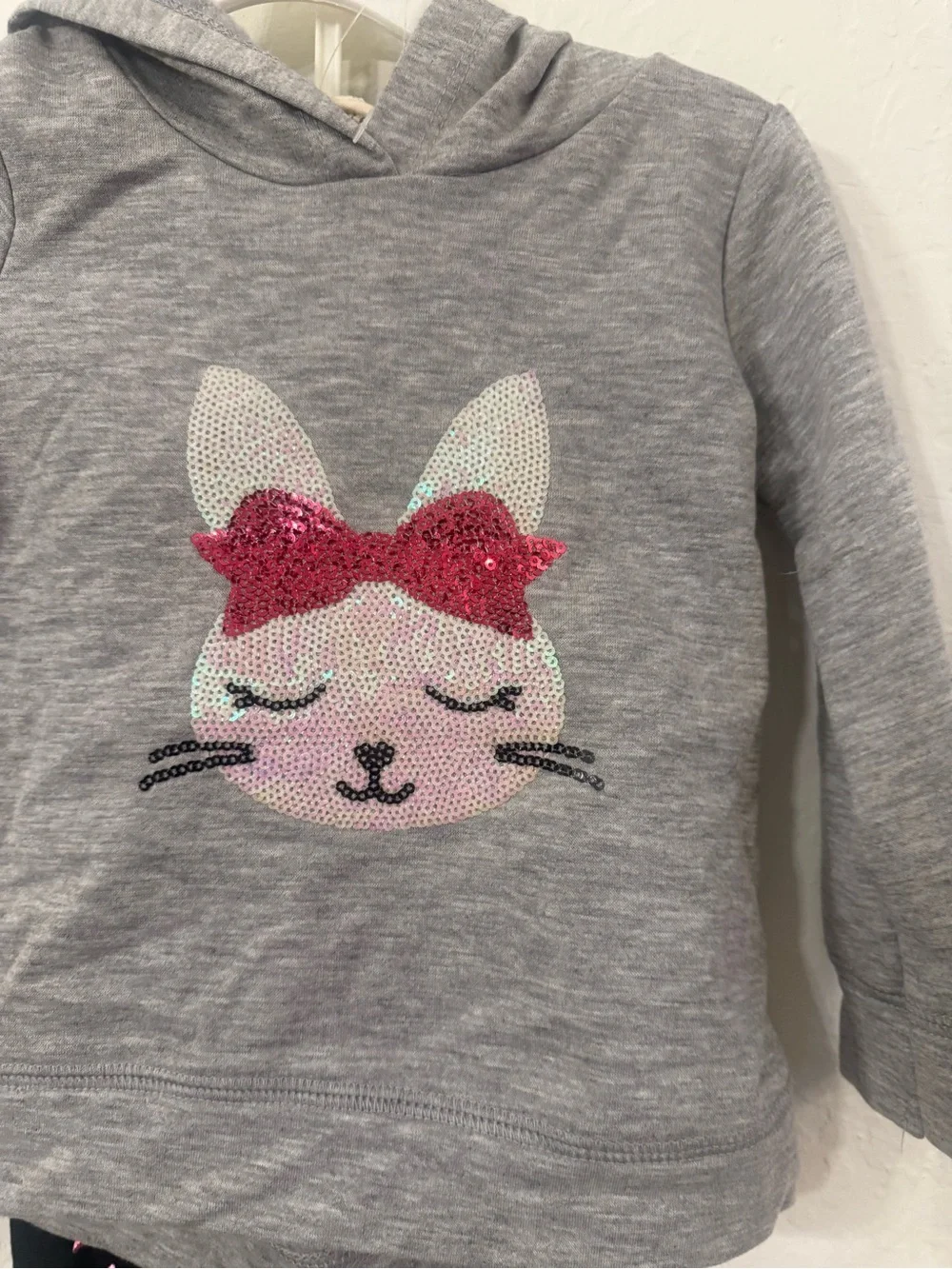 btween Gray Hoodie & Black Heart Leggings Kids Matching Set with Pink Accents